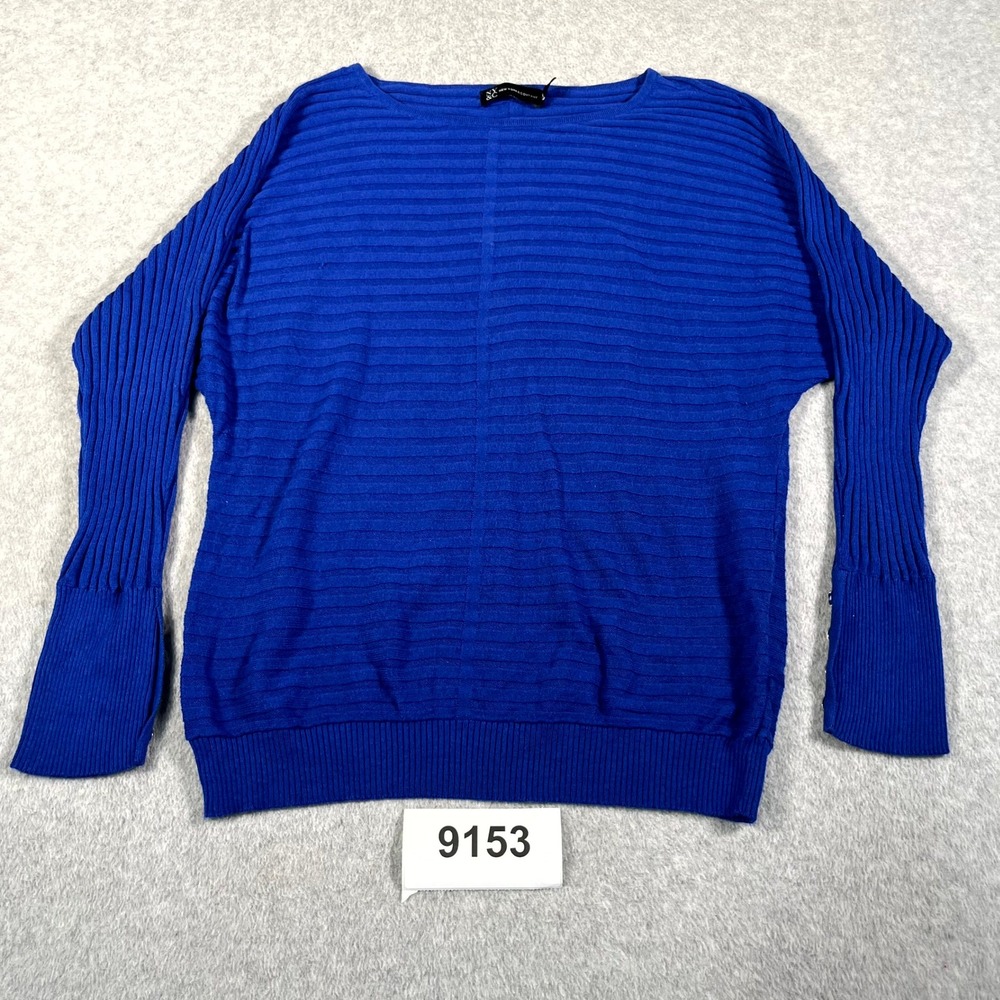 NY&C New York & Company Sweater Womens Large Royal Blue Striped Dolman Sleeve
